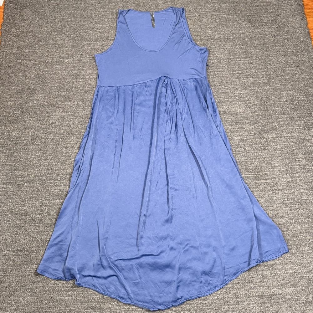 Anthropologie Dress Women 2X Plus Blue Midi Scoop Neck Jersey Knit Satin Boho